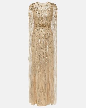 Jenny Packham Ruby Caped Sequined Gown - Natural