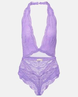 Gucci Lace Tulle Bodysuit - Purple