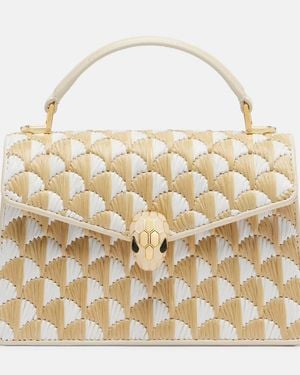 BVLGARI Serpenti Forever Mini Raffia Top-Handle Bag - Metallic