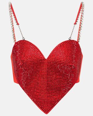 Area Embellished Wool Crop Top - Red