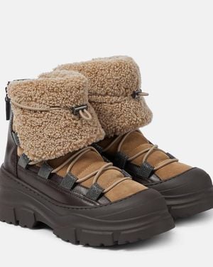 Brunello Cucinelli Shearling-Trimmed Leather And Suede Boots - Brown