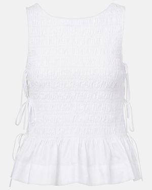 Ganni Shirred Cotton Top - White
