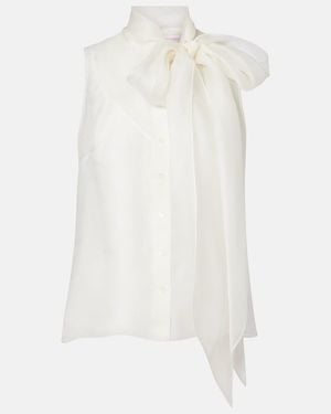 Carolina Herrera Tie-Neck Silk Top - White