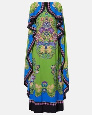La DoubleJ Magic Printed Caped Silk Maxi Dress - Blue