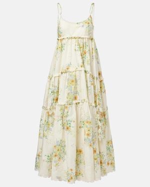 ALÉMAIS Juliette Floral Tiered Cotton Midi Dress - White