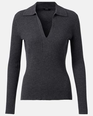 JOSEPH Ribbed-Knit Wool Polo Shirt - Blue