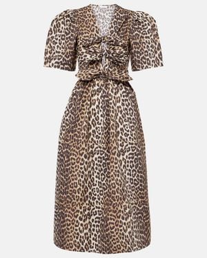 Ganni Dress With Animal Print - Brown