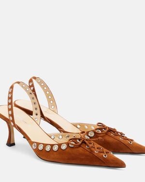Mach & Mach Crystalized Corset 65 Suede Slingback Court Shoes - Brown