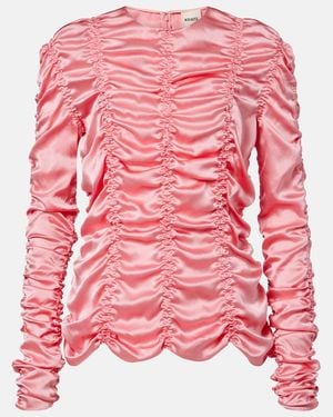 KHAITE Rory Ruched Silk Charmeuse Top - Pink