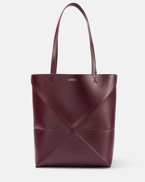 Loewe Puzzle Fold Medium Leather Tote Bag - Red