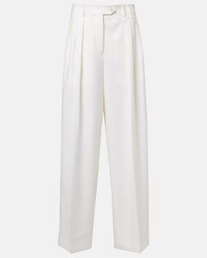 Calvin Klein Alexandra Pleated Wool Wide-Leg Pants - White