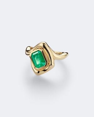 SHAY Zar 18Kt Pinky Ring With Emerald And Diamond - White