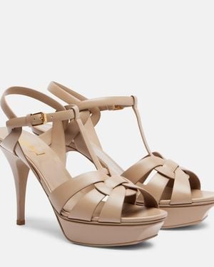 Saint Laurent Tribute 105 Leather Platform Sandals - Natural