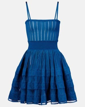 Alaïa Tiered Pointelle-Knit Mini Dress - Blue