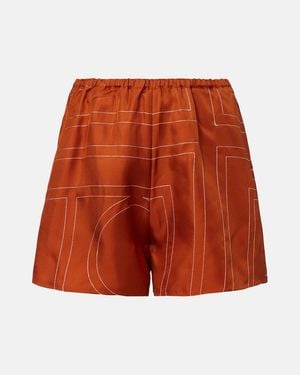 TOTEME Monogram Silk Twill Pyjama Shorts - Red