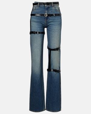 Coperni Leather-Trimmed Straight Jeans - Blue