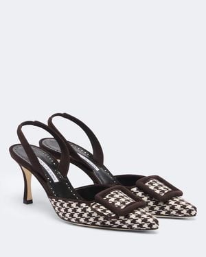 Manolo Blahnik Mayslibi Houndstooth Slingback Pumps - Metallic