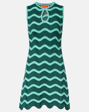 La DoubleJ Wavy Crochet Keyhole Cotton Minidress - Green