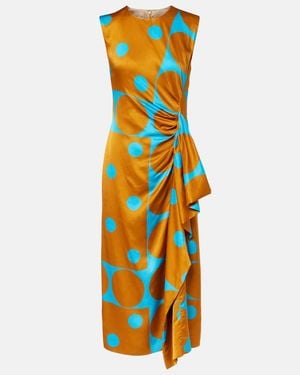 Dries Van Noten Draped Printed Satin Midi Dress - Orange