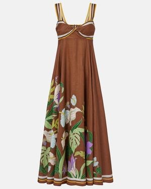 ALÉMAIS Alfie Floral Linen Midi Dress - Brown