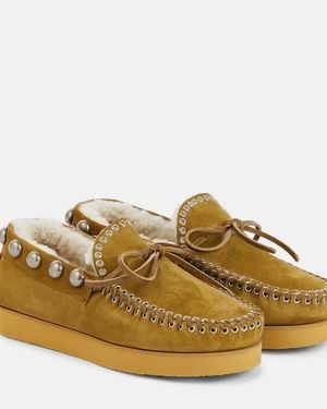 Isabel Marant Forley Shearling-Lined Suede Moccasins - Yellow
