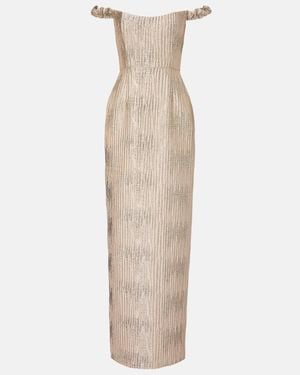 Markarian Yolanda Off-Shoulder Brocade Gown - Natural