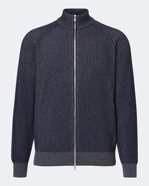 Brunello Cucinelli Pullover Mit Reissverschluss Aus Rippstrick - Blau