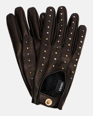 Versace Guantes De Piel Con Tachuelas - Negro