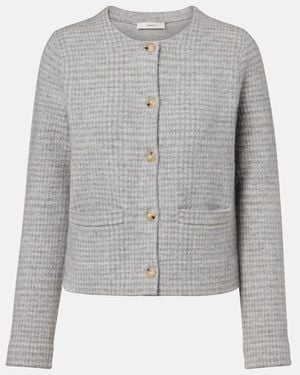 Vince Checked Wool And Cashmere Cardigan - Grey
