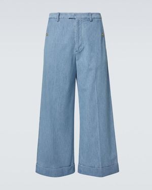 Valentino Cropped Wide-Leg Denim Trousers - Blue
