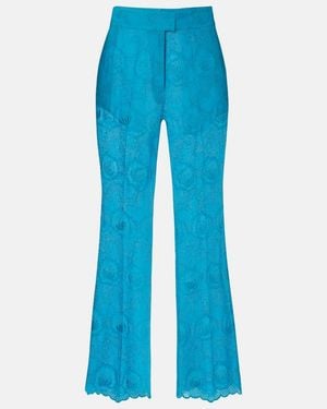 Valentino Broderie Anglaise Scalloped Cotton Straight Trousers - Blue