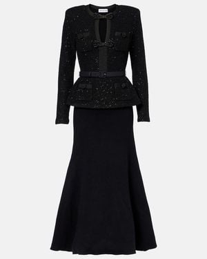 Self-Portrait Sequined Peplum Midi Dress - Black