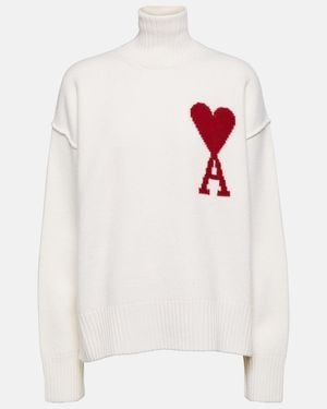 Ami Paris Pullover Aus Wolle Mit Logo - Weiß