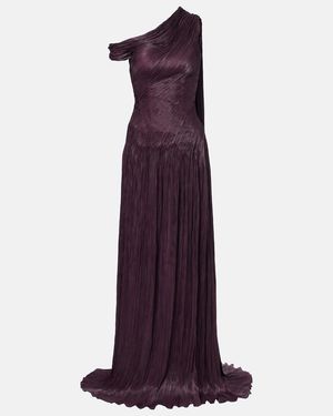 Marmar Halim Draped Pleated Silk Chiffon Gown - Purple