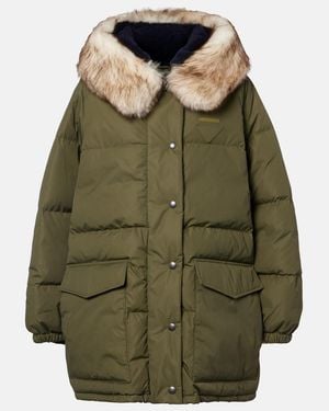 Prada Re-Nylon Shearling-Trimmed Down Coat - Green