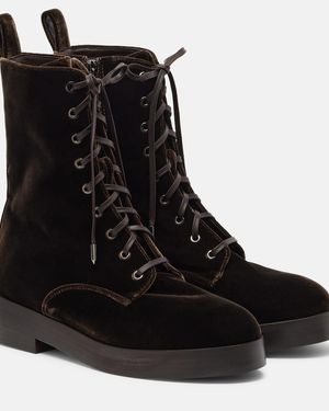 Aquazzura Schnuerstiefel Ben 20 Aus Samt Mit Leder - Schwarz