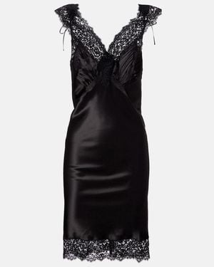 Saint Laurent Lace-Trimmed Silk Satin Slip Dress - Black