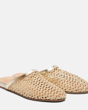 Ancient Greek Sandals Leather-Trimmed Raffia Mules - Natural