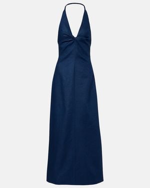 SIR. Caela Halterneck Linen Maxi Dress - Blue