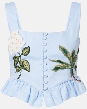Agua Bendita X Andrea Wild Eslabon Linen Crop Top - Blue