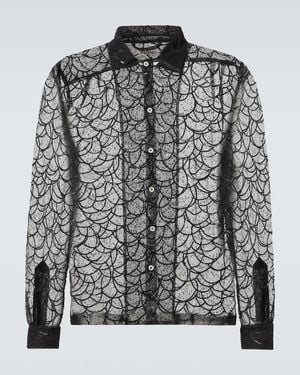 Bode Pewter Shoal Sequined Mesh Shirt - Black