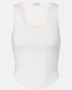 Alaïa Ribbed-Knit Wool-Blend Bustier - White