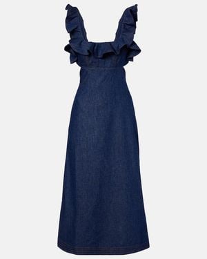 Zimmermann Aster Ruffled Denim Midi Dress - Blue