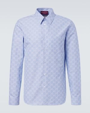 Gucci Gg Cotton And Silk Jacquard Shirt - Blue