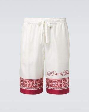 Dolce & Gabbana Majolica Silk Twill Jacquard Bermuda Shorts - White