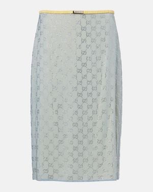 Gucci Gg Embellished Silk-Blend Midi Skirt - Grey