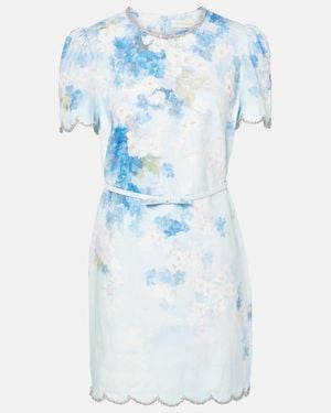 Zimmermann Short Dress With Floral Print And Waist Belt - Blue