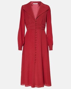 Alessandra Rich Polka-Dot Silk Midi Dress - Red