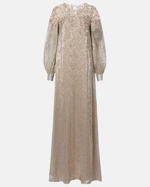 Oscar de la Renta Verzierte Robe Aus Einem Seidengemisch - Natur