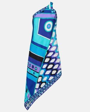 PUCCI Vivara Asymmetric Silk Twill Midi Dress - Blue